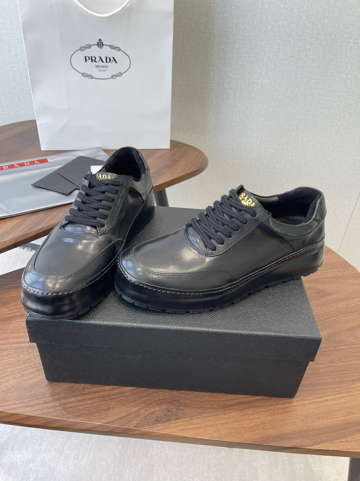 Prada Downtown Sneaker Black Shiny Leather 727638