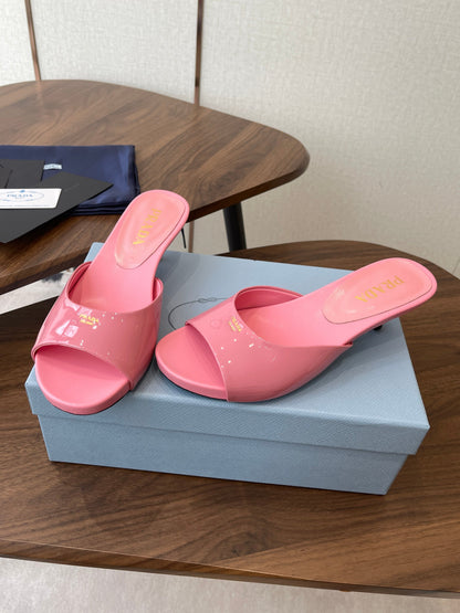 Prada Kitten Heel Sandals Pink Patent Leather 727642