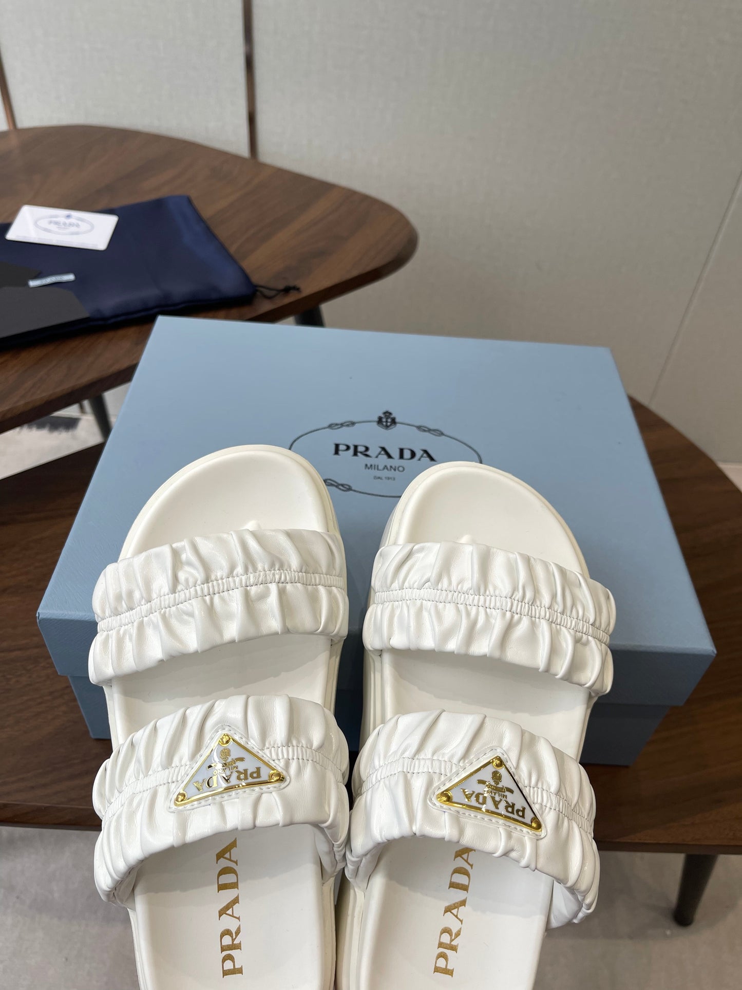 Prada 26s Flatform Slides White Matelassé Leather 727651