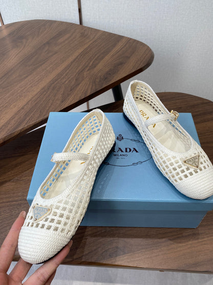 Prada 26s Ballet Flat White Leather Fabric 727659