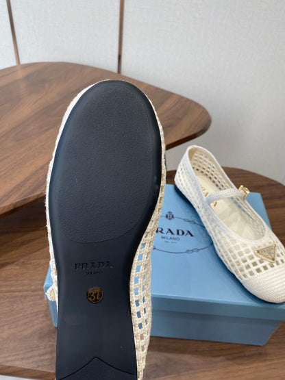 Prada 26s Ballet Flat White Leather Fabric 727659