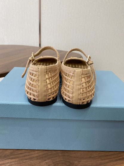 Prada 26s Ballet Flat Light Beige Leather Fabric 727660