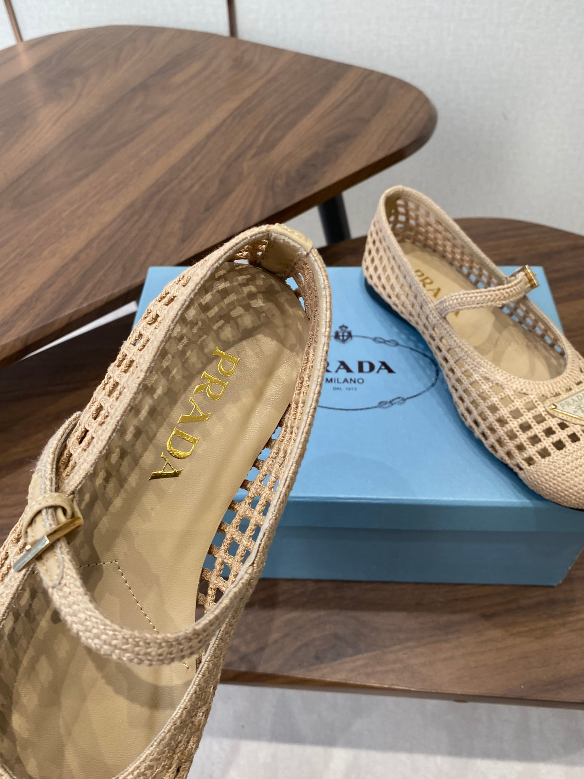 Prada 26s Ballet Flat Light Beige Leather Fabric 727660