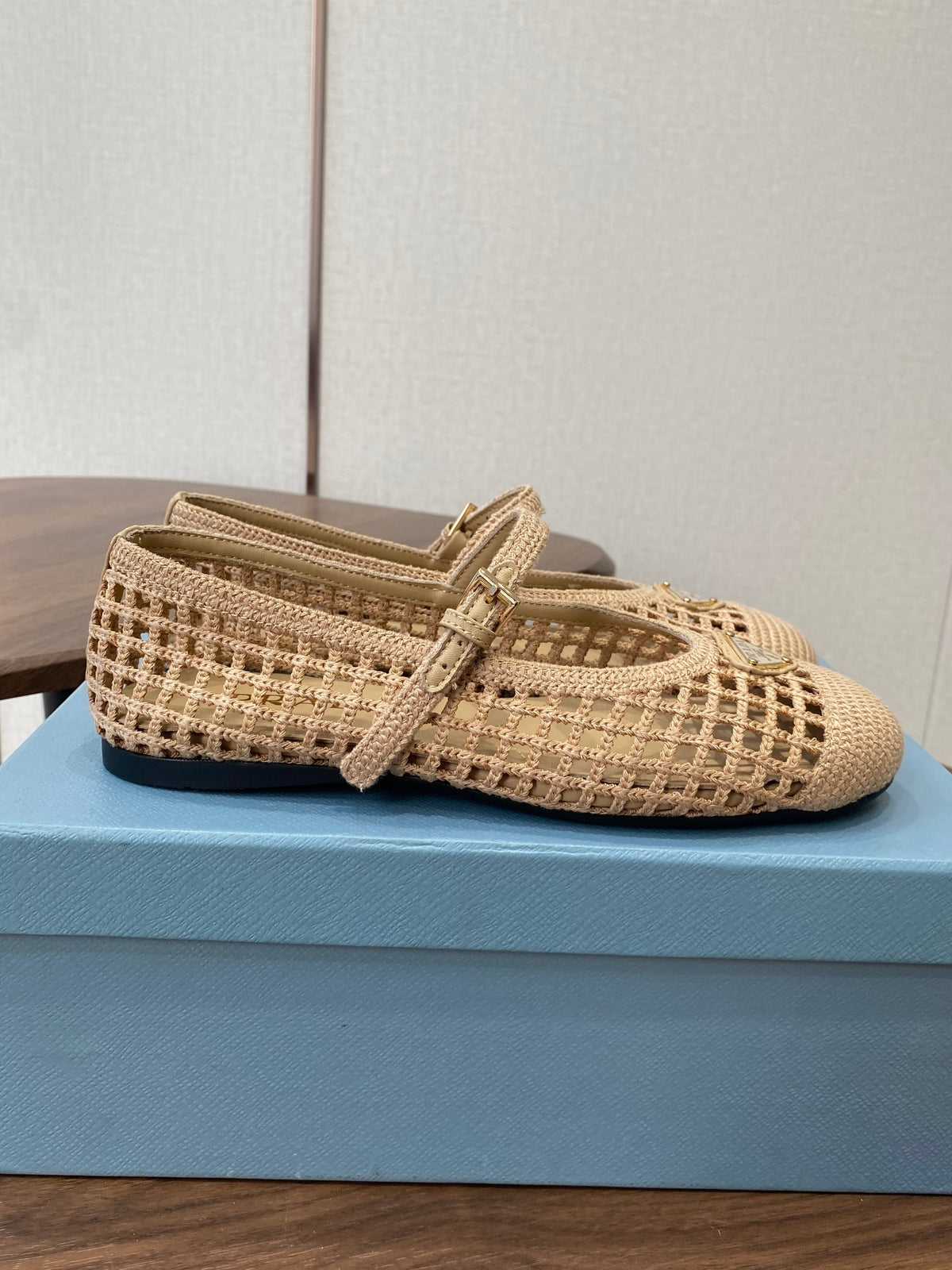 Prada 26s Ballet Flat Light Beige Leather Fabric 727660
