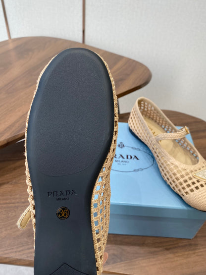 Prada 26s Ballet Flat Light Beige Leather Fabric 727660
