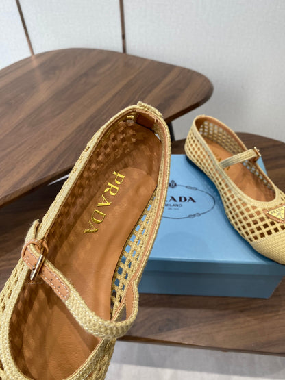 Prada 26s Ballet Flat Deep Beige Leather Fabric 727662