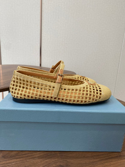 Prada 26s Ballet Flat Deep Beige Leather Fabric 727662