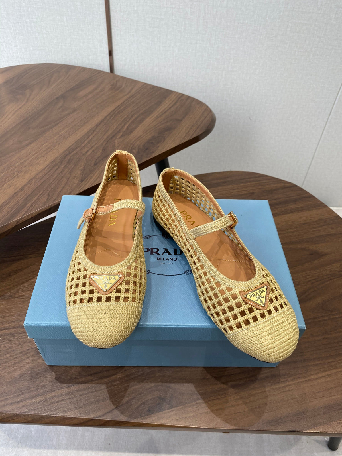 Prada 26s Ballet Flat Deep Beige Leather Fabric 727662