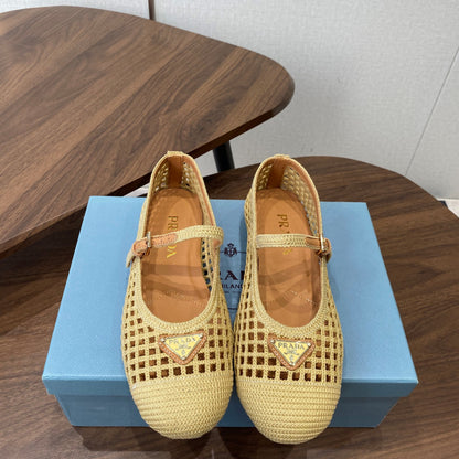 Prada 26s Ballet Flat Deep Beige Leather Fabric 727662