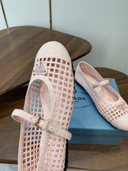Prada 26s Ballet Flat Light Pink Leather Fabric 727664