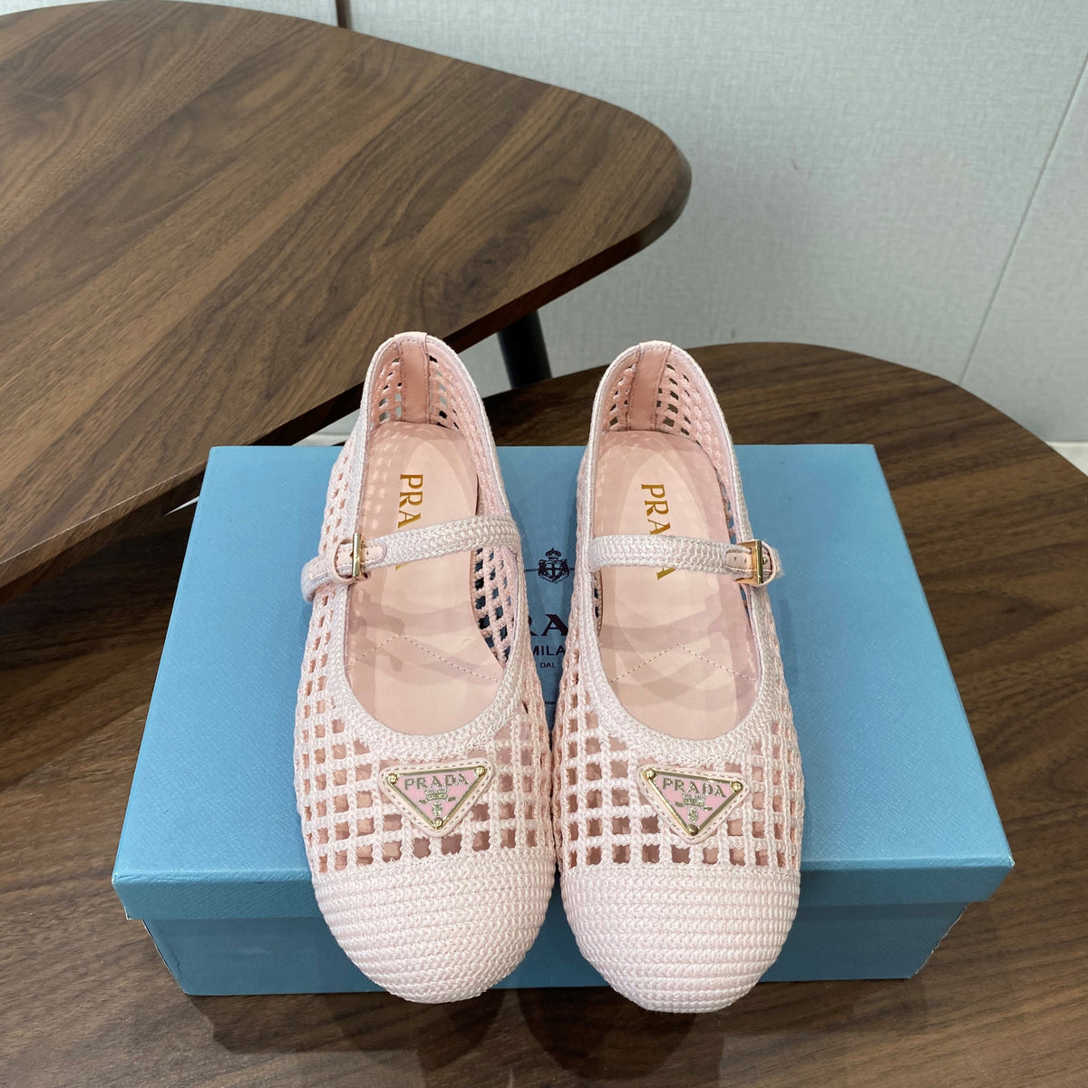 Prada 26s Ballet Flat Light Pink Leather Fabric 727664