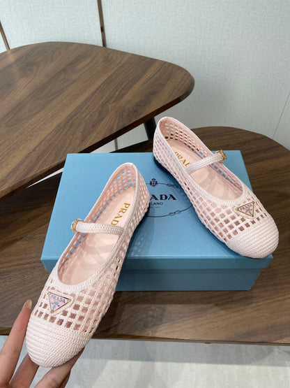 Prada 26s Ballet Flat Light Pink Leather Fabric 727664