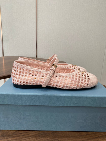 Prada 26s Ballet Flat Light Pink Leather Fabric 727664