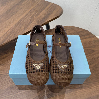 Prada 26s Ballet Flat Coffee Leather Fabric 727665