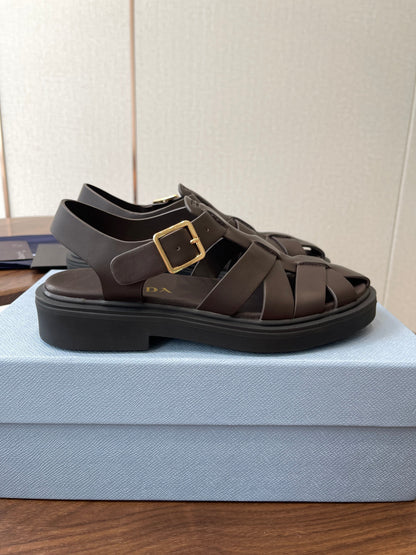 Prada 26s Fisherman's Sandals Coffee Leather 727675