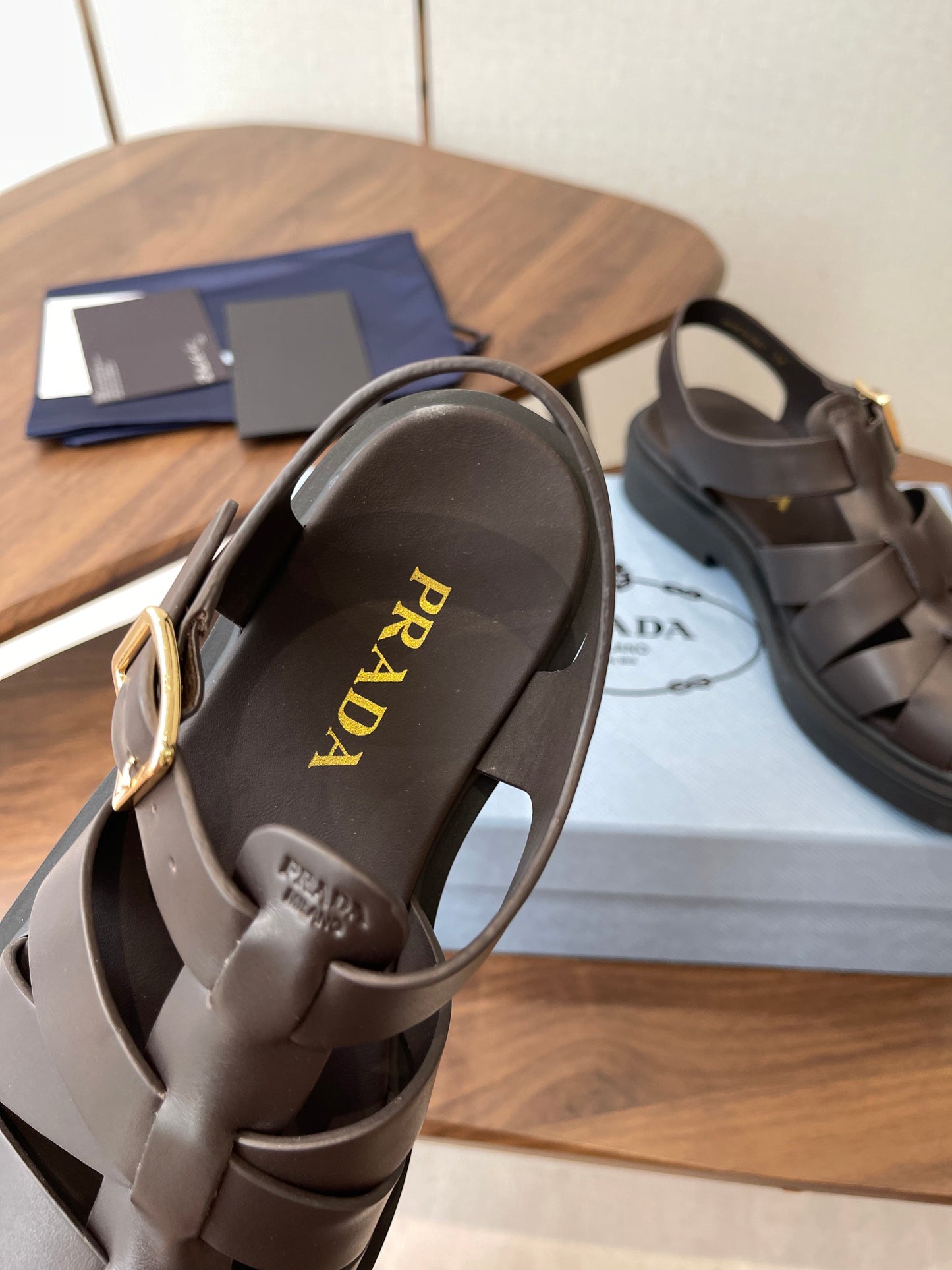 Prada 26s Fisherman's Sandals Coffee Leather 727675