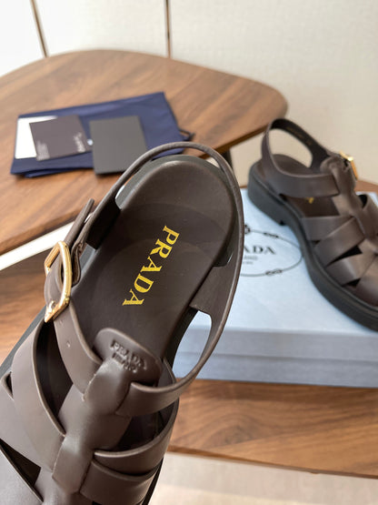 Prada 26s Fisherman's Sandals Coffee Leather 727675