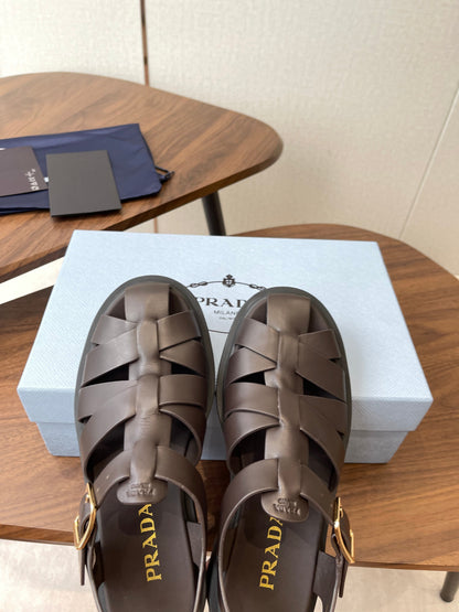 Prada 26s Fisherman's Sandals Coffee Leather 727675