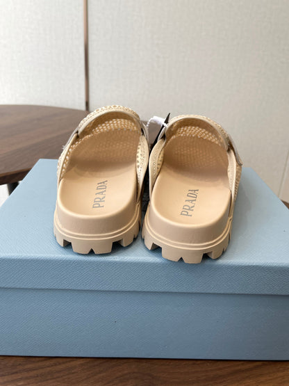 Prada 26s Mules Light Beige Mesh Fabric 727677