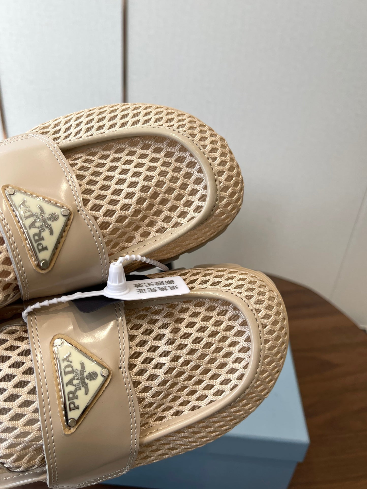 Prada 26s Mules Light Beige Mesh Fabric 727677