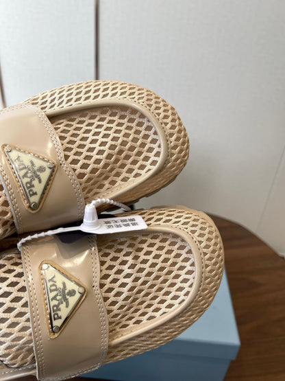 Prada 26s Mules Light Beige Mesh Fabric 727677
