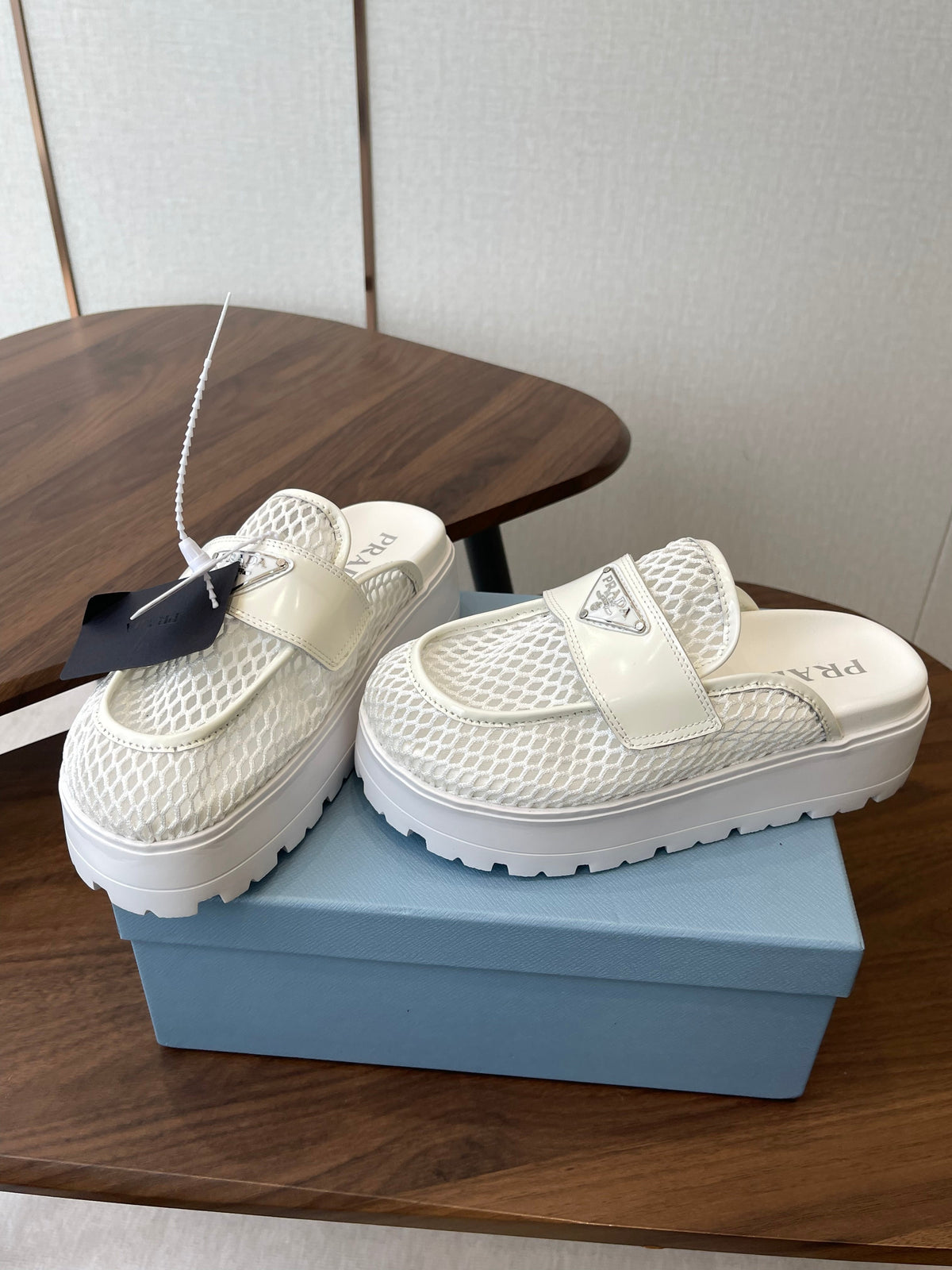 Prada 26s Mules White Mesh Fabric 727679