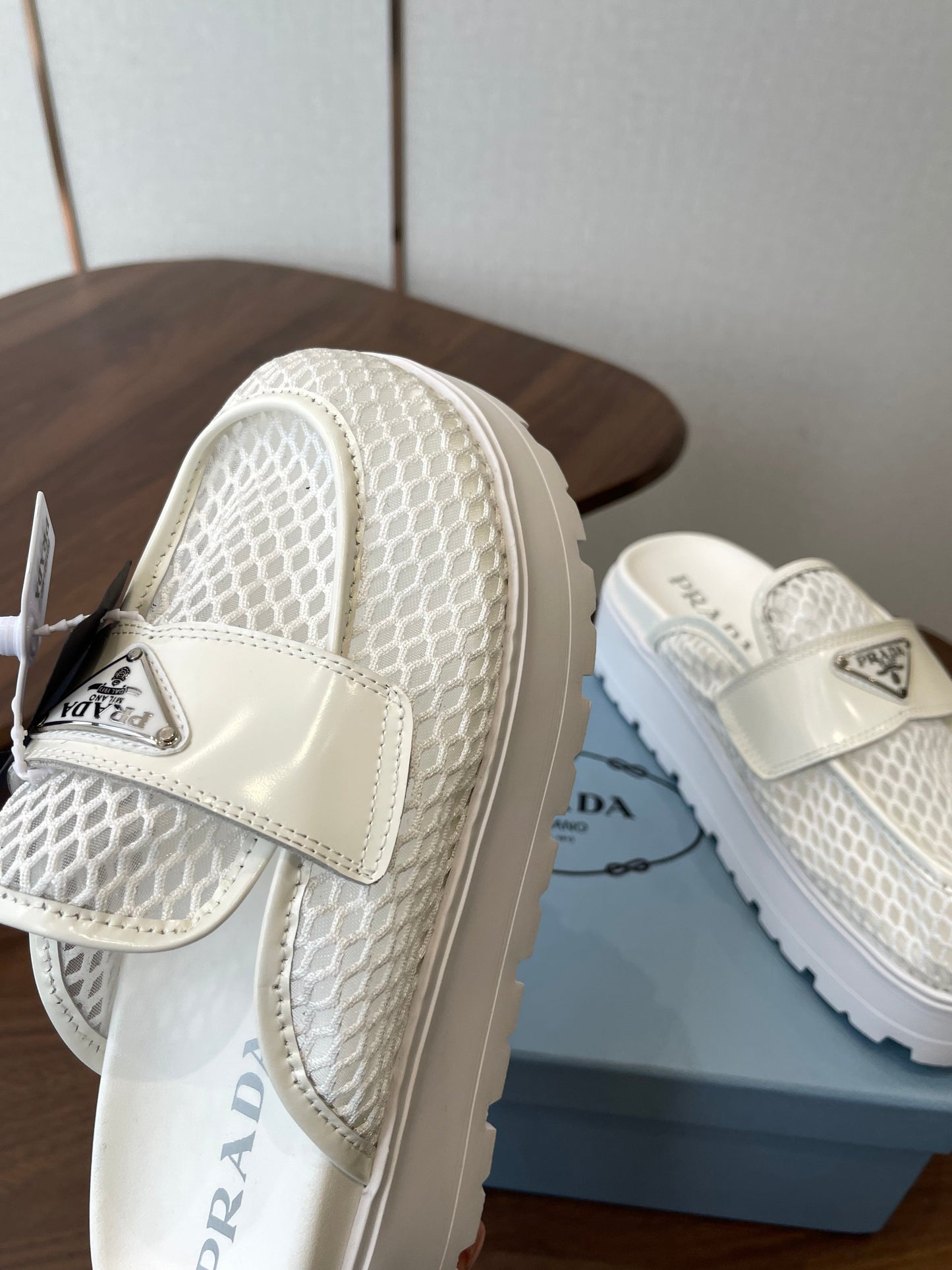 Prada 26s Mules White Mesh Fabric 727679