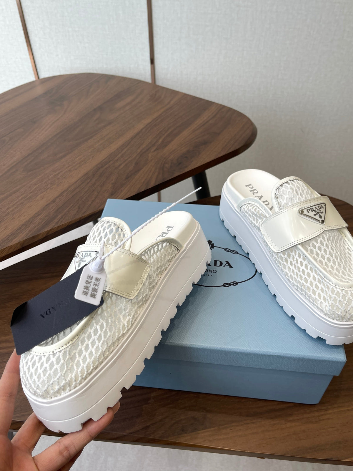 Prada 26s Mules White Mesh Fabric 727679