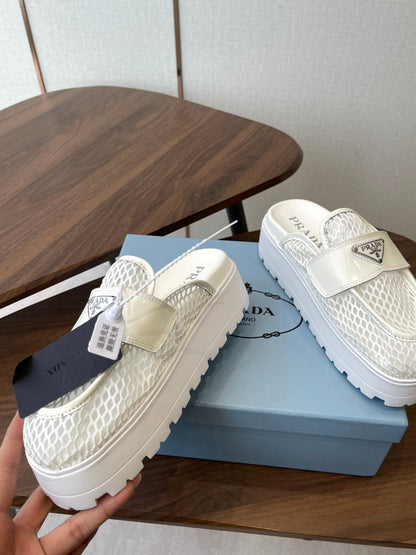 Prada 26s Mules White Mesh Fabric 727679