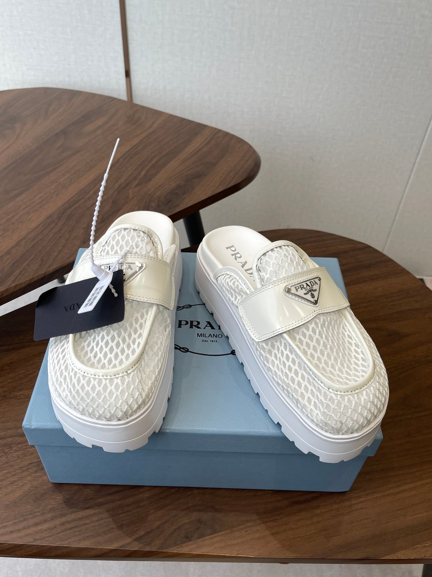 Prada 26s Mules White Mesh Fabric 727679