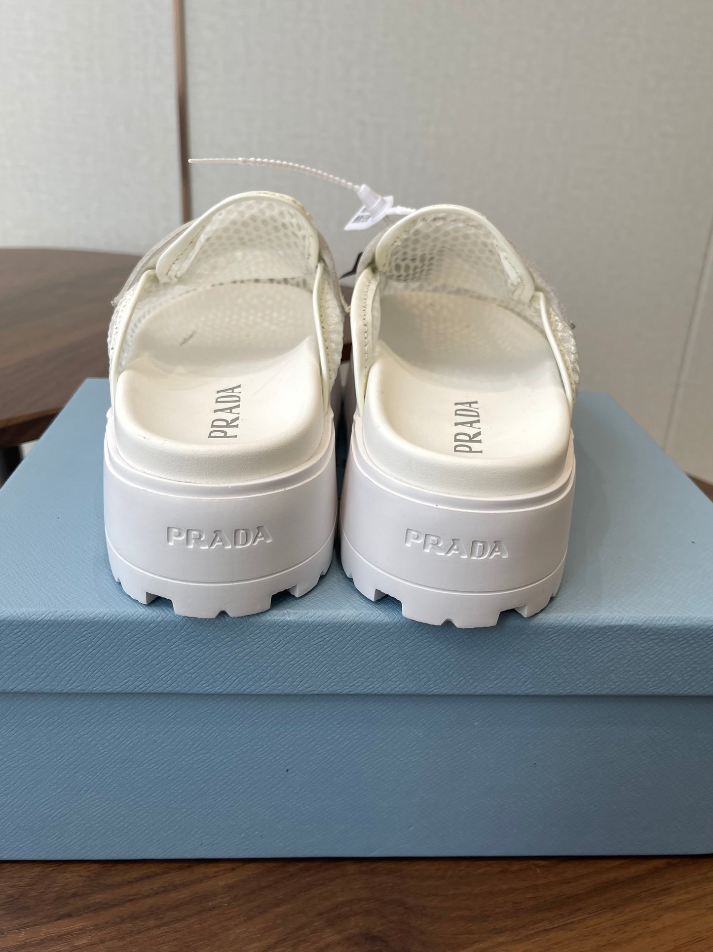 Prada 26s Mules White Mesh Fabric 727679