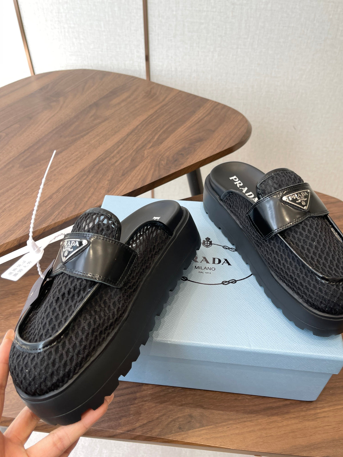 Prada 26s Mules Black Mesh Fabric 727681