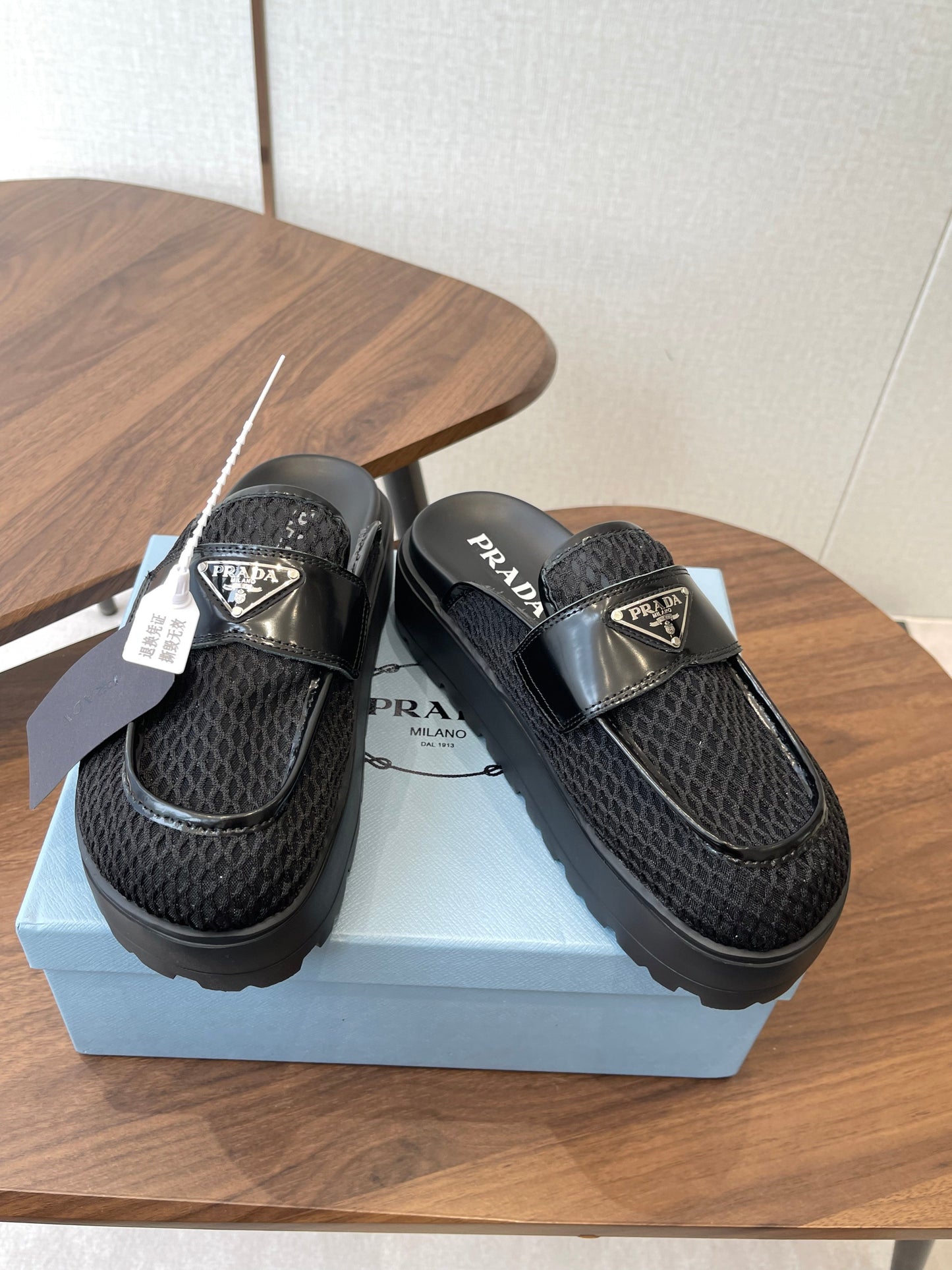 Prada 26s Mules Black Mesh Fabric 727681