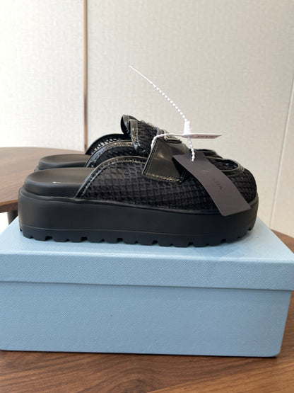 Prada 26s Mules Black Mesh Fabric 727681