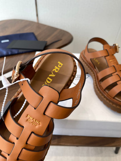 Prada Strappy Sandals 5.5cm Brown Leather 728557