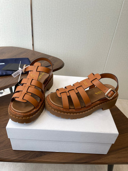 Prada Strappy Sandals 5.5cm Brown Leather 728557