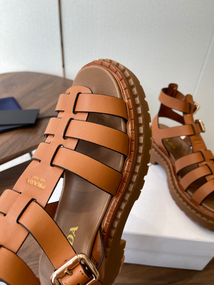 Prada Strappy Sandals 5.5cm Brown Leather 728561