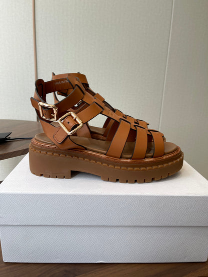 Prada Strappy Sandals 5.5cm Brown Leather 728561
