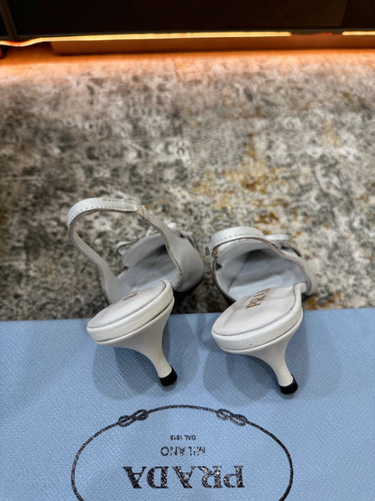 Prada 26s Slingback 6cm White Cowhide 804085