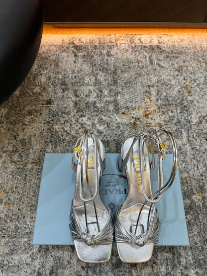 Prada Heeled Sandals 7cm Sliver Leather 804099