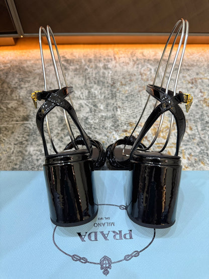 Prada Heeled Sandals 7cm Black Patent Leather 804100