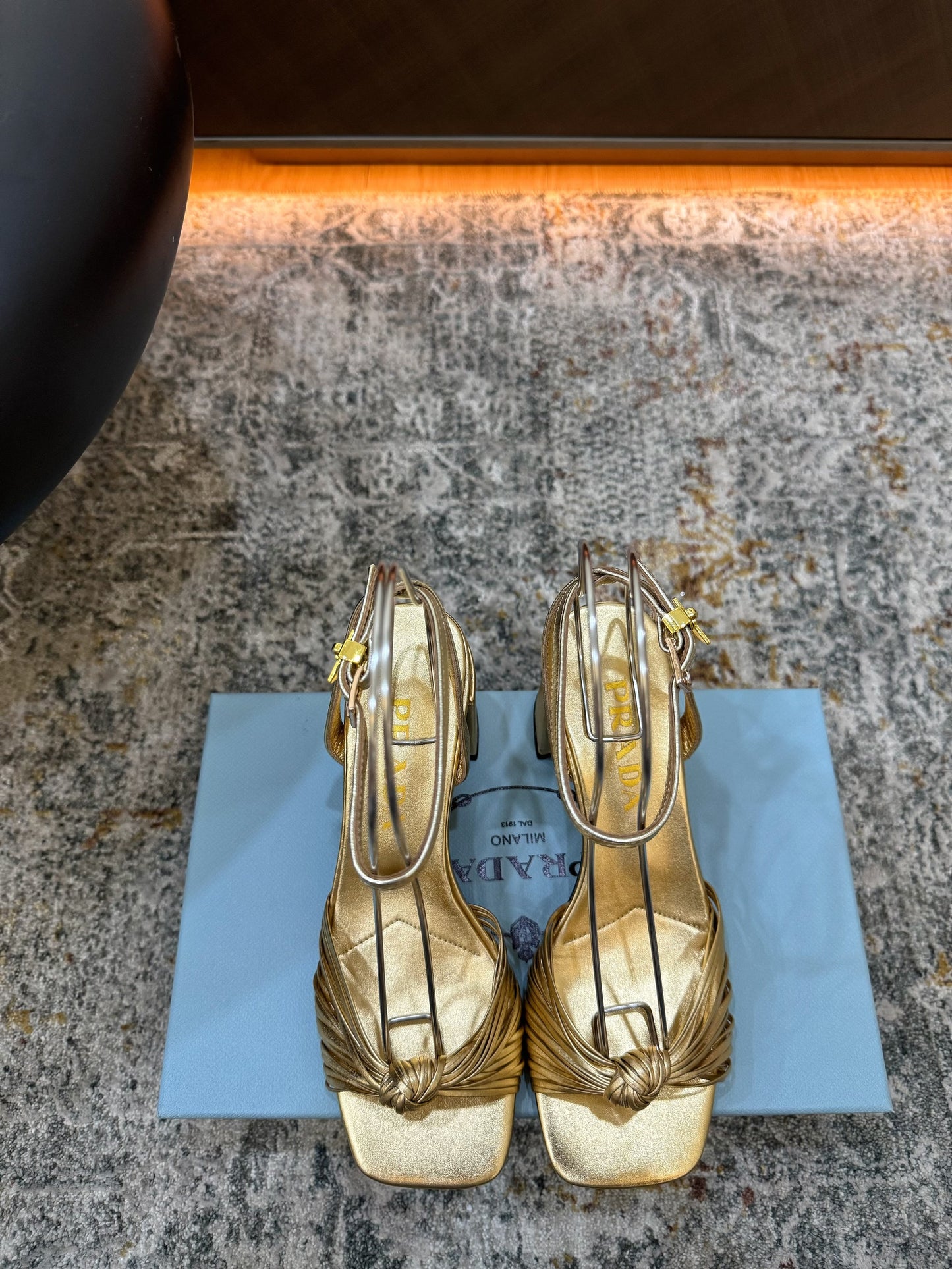 Prada Heeled Sandals 7cm Gold Leather 804101