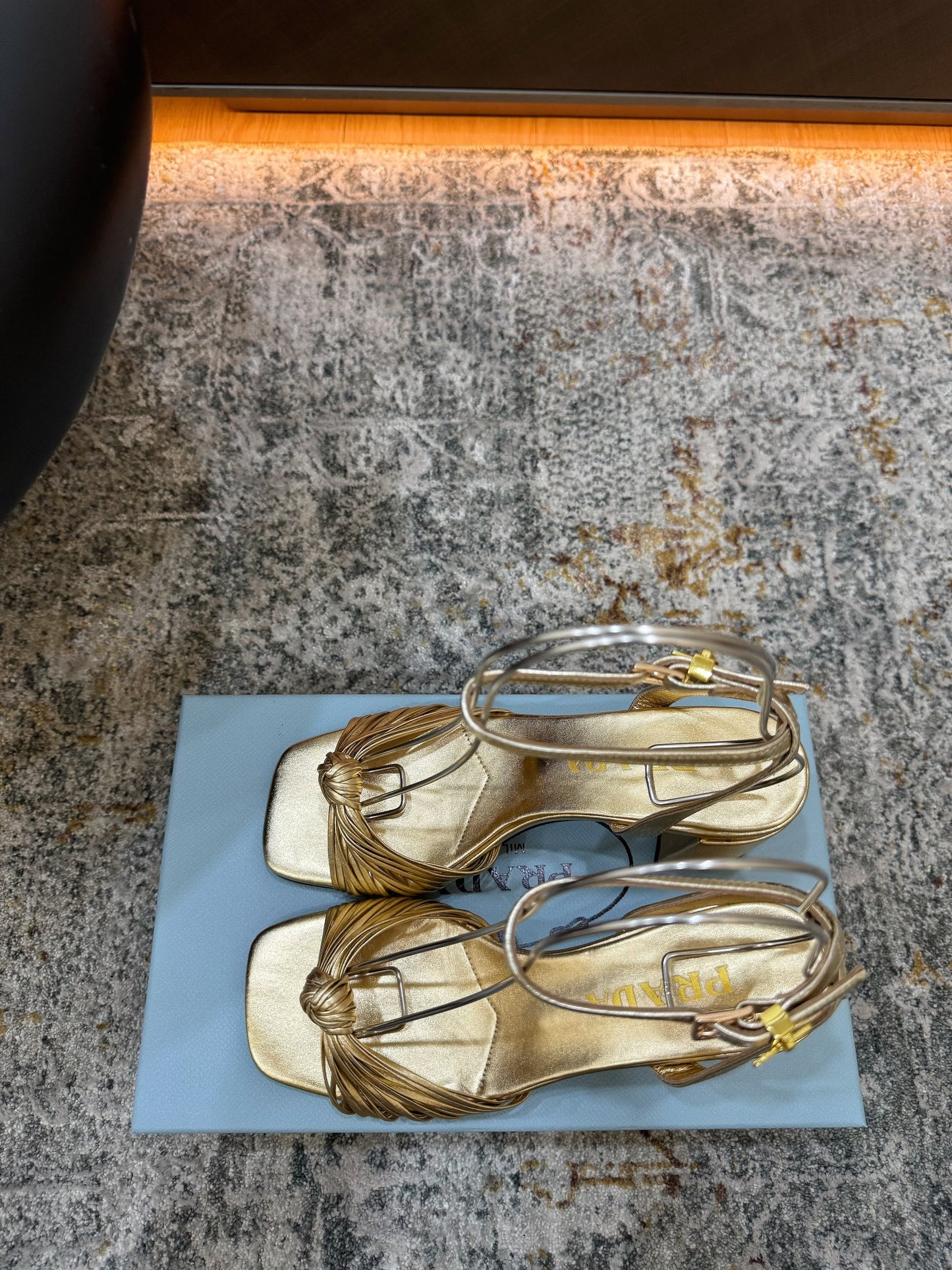 Prada Heeled Sandals 7cm Gold Leather 804101