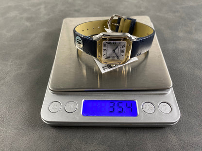 Cartier Santos 35mm White Dial Navy Blue Leather