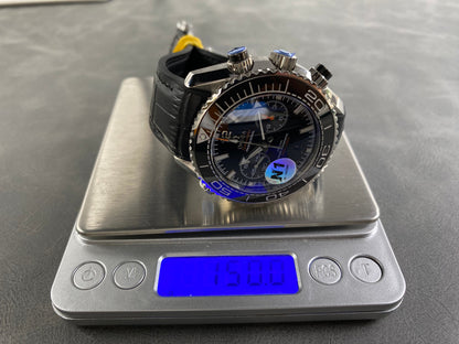 Omega Seamaster 46mm Black Dial Sliver Case Black Leather