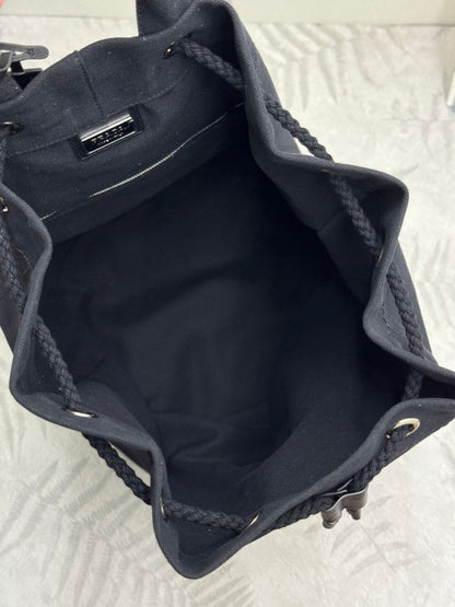 Prada 25s Drawstring Backpack 55 In Black Canvas Linen Silver Hardwre