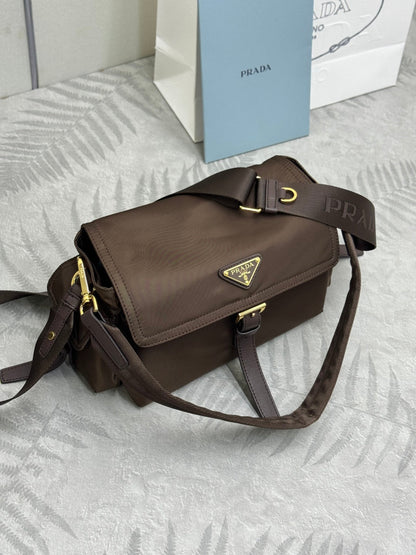 Pra Explore Medium Shoulder Bag With Flap Brown Nylon 294025