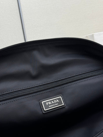 Pra Duffle Bag Black Re-Nylon Saffiano Leather