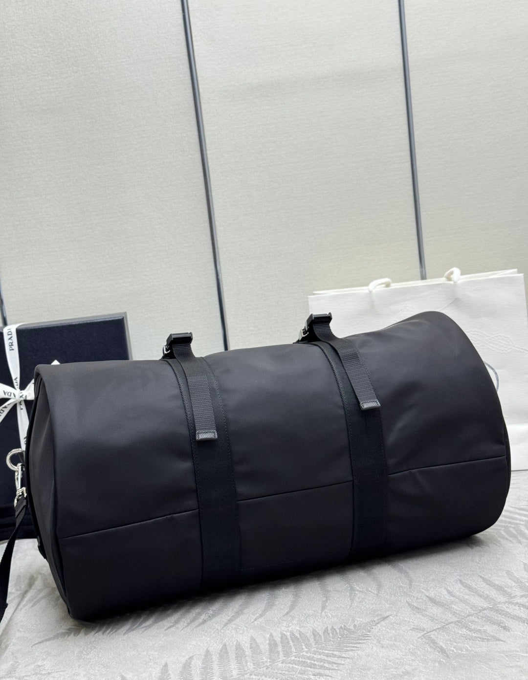 Pra Duffle Bag Black Re-Nylon Saffiano Leather