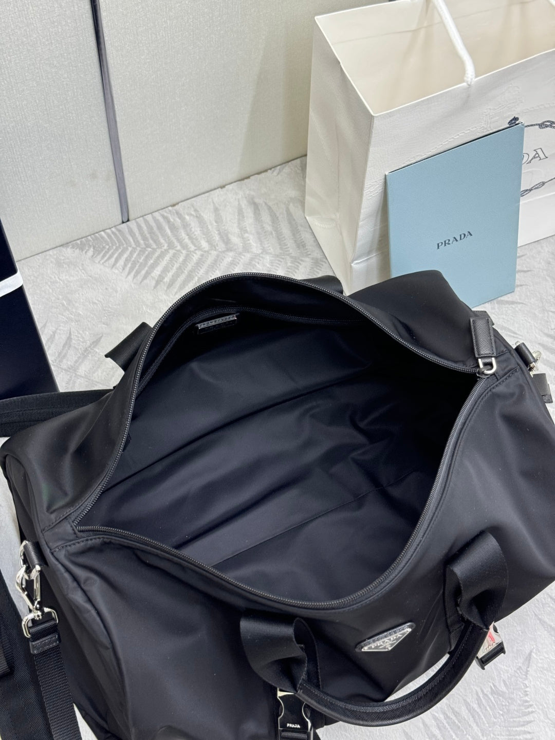 Pra Duffle Bag Black Re-Nylon Saffiano Leather